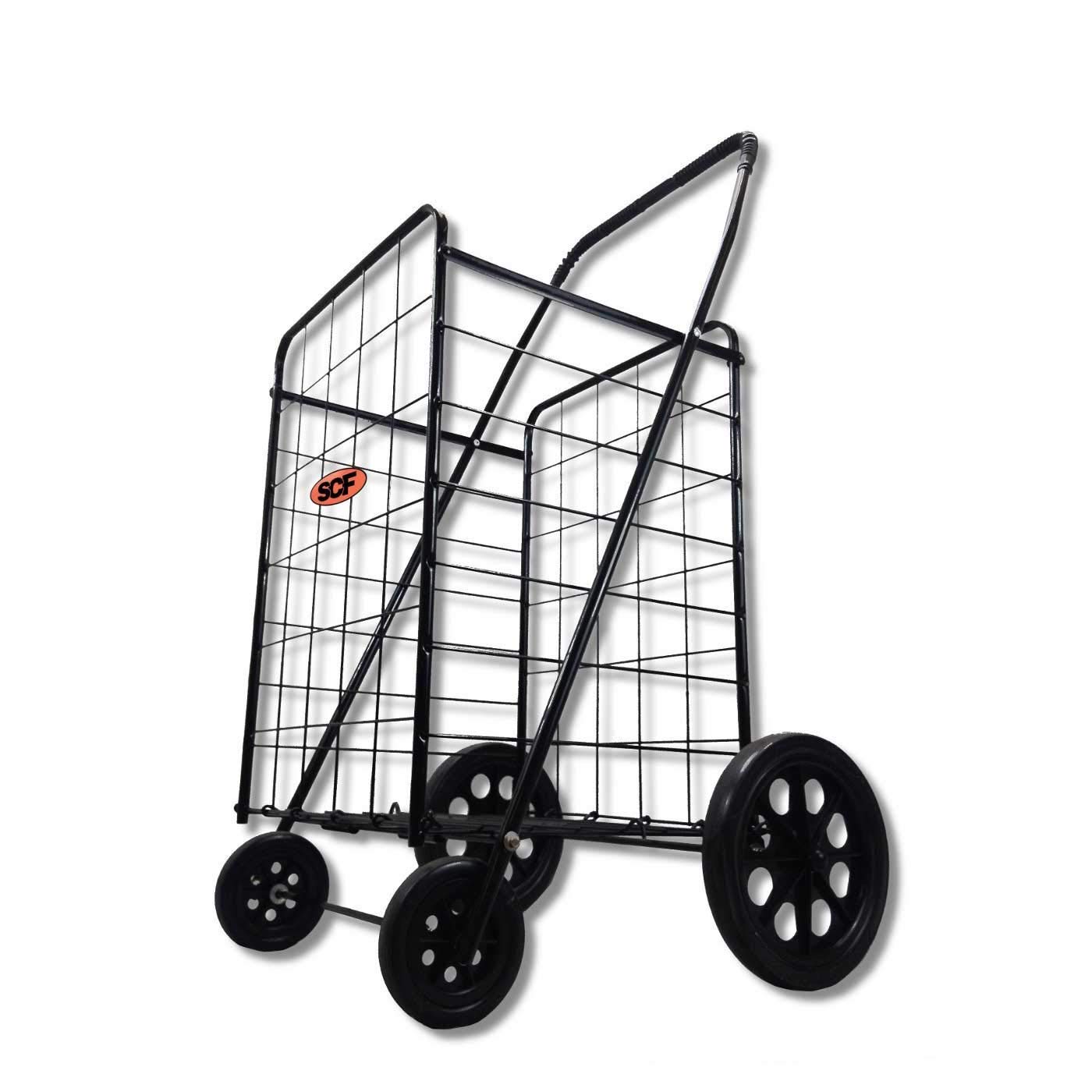 Extra Large Heavy-Duty Black Folding Utility Cart Folds Up Rolling Storage Shopping Carrier from SCF (Black) with Bonus Liner