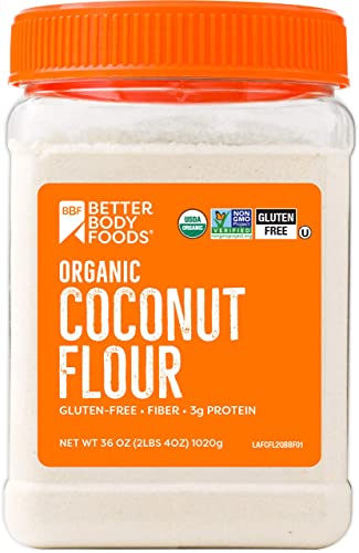 BetterBody Foods Organic Coconut Flour 2.25 Pound Jar, Naturally Gluten-Free White Flour Alternative with a Slight Coconut Taste and Aroma, 23% Dietary Fiber per Serving