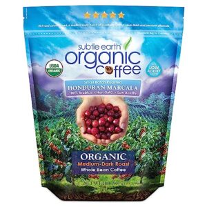 2lb subtle earth organic coffee - medium-dark roast - whole bean coffee - 100% arabica beans - low acidity and non-gmo - 2lb bag