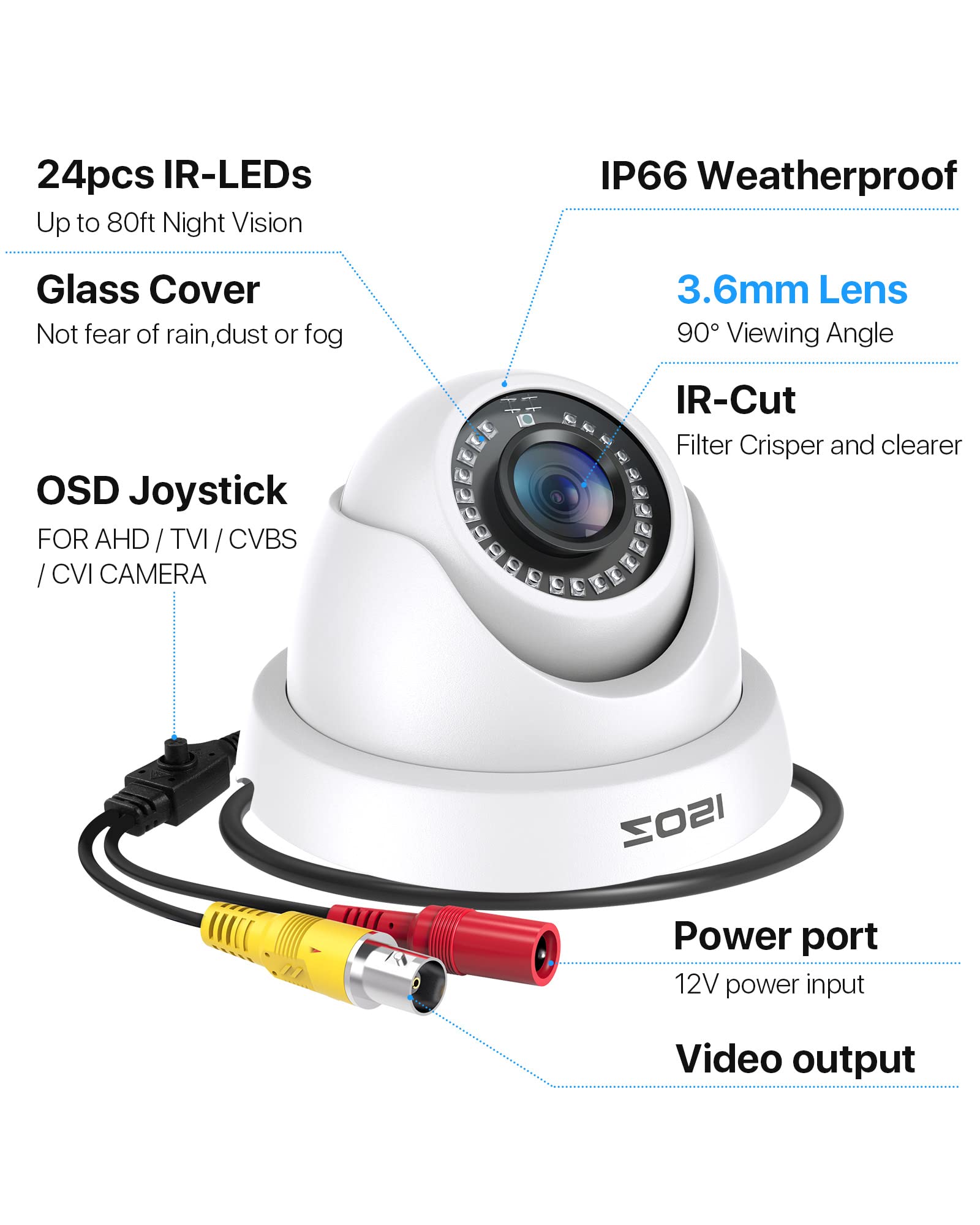 ZOSI 2MP 1920TVL Hybrid 4 in 1 TVI CVI AHD CVBS Security Camera,1080P HD Weatherproof Outdoor Indoor Surveillance Cam,Night Vision,For 960H,720P,1080P,5MP,4K analog DVR - White