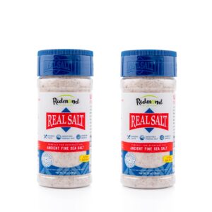 redmond real sea salt - natural unrefined gluten free fine, 10 ounce shaker (2 pack)