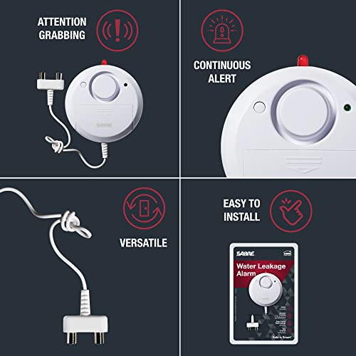 SABRE Water Leakage Alarm, 110 dB Alarm, Audible Up To 1,500-Feet (457-Meters), All Direction Water Sensor, High and Low Volume Settings, Battery Test Button