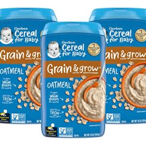 Gerber Cereal for Baby 1st Foods Grain & Grow Cereal, Oatmeal Cereal, Made with Whole Grains & Essential Nutrients, Non-GMO, 16-Ounce Canister (Pack of 3)