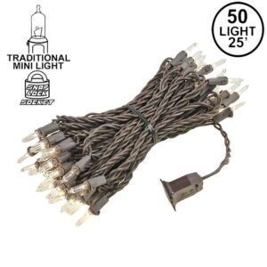 Novelty Lights 50 Light Clear Christmas Mini String Light Set, Brown Wire, Indoor/Outdoor UL Listed, 25' Long