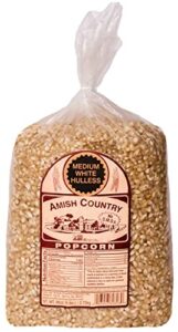 amish country popcorn - medium white (6 pound bag) popcorn kernels with recipe guide, old fashioned, non gmo, gluten free, microwaveable, stovetop and air popper friendly