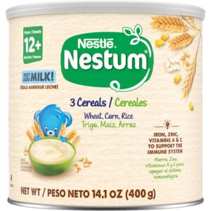 nestle nestum junior cereal, 3 cereals - wheat, corn & rice, made for toddlers 12 months, 14.1 oz canister (pack of 1)