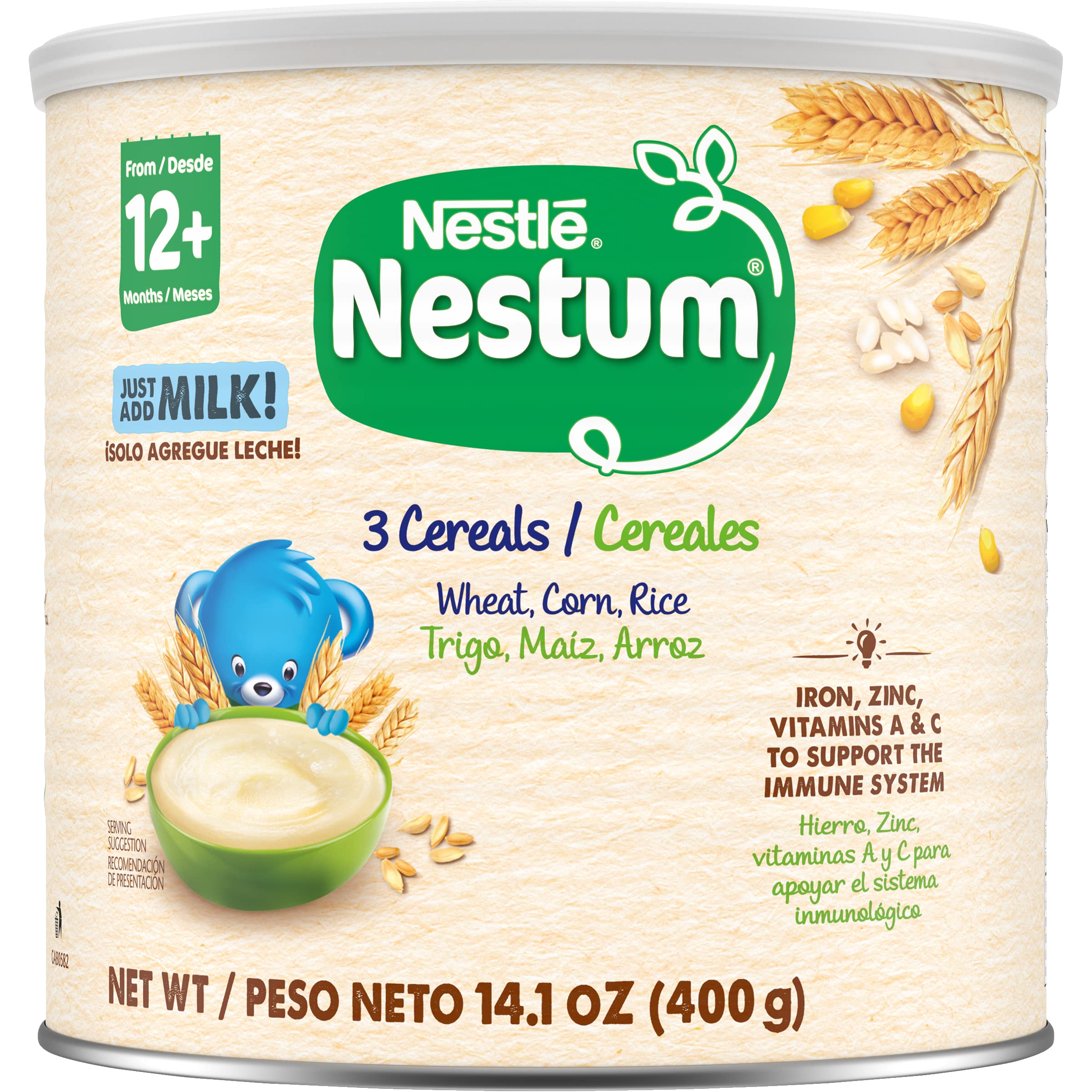 Nestle Nestum Junior Cereal, 3 Cereals - Wheat, Corn & Rice, Made for Toddlers 12 Months, 14.1 OZ Canister (Pack of 1)