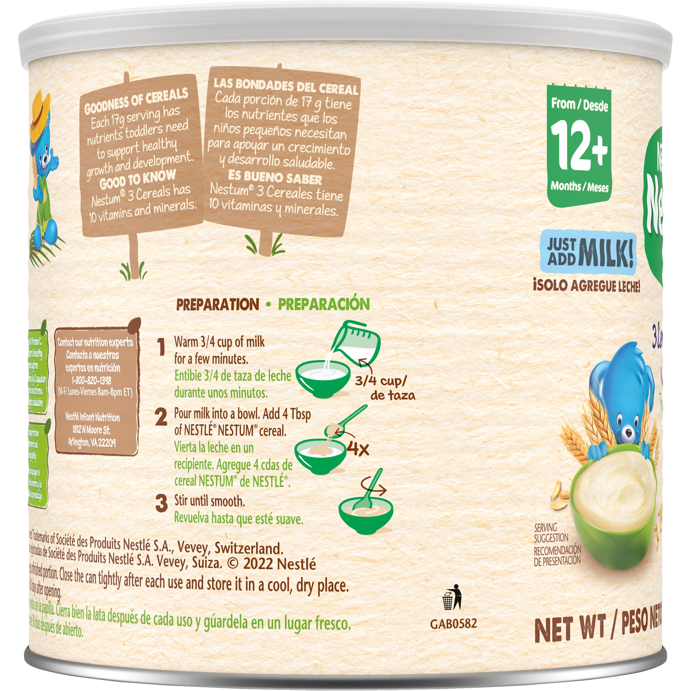 Nestle Nestum Junior Cereal, 3 Cereals - Wheat, Corn & Rice, Made for Toddlers 12 Months, 14.1 OZ Canister (Pack of 1)