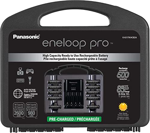 Panasonic K-KJ17KHC82A eneloop pro High Capacity Power Pack, 8AA, 2AAA, with "Advanced" Individual Battery Charger and Plastic Storage Case