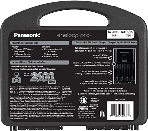 Panasonic K-KJ17KHC82A eneloop pro High Capacity Power Pack, 8AA, 2AAA, with "Advanced" Individual Battery Charger and Plastic Storage Case