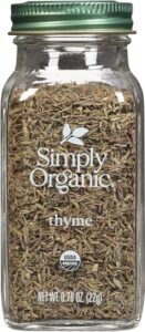 simply organic whole thyme leaf, 0.78 ounce jar, woodsy, herbaceous, plesantly aromatic thyme, non gmo, no eto's, kosher
