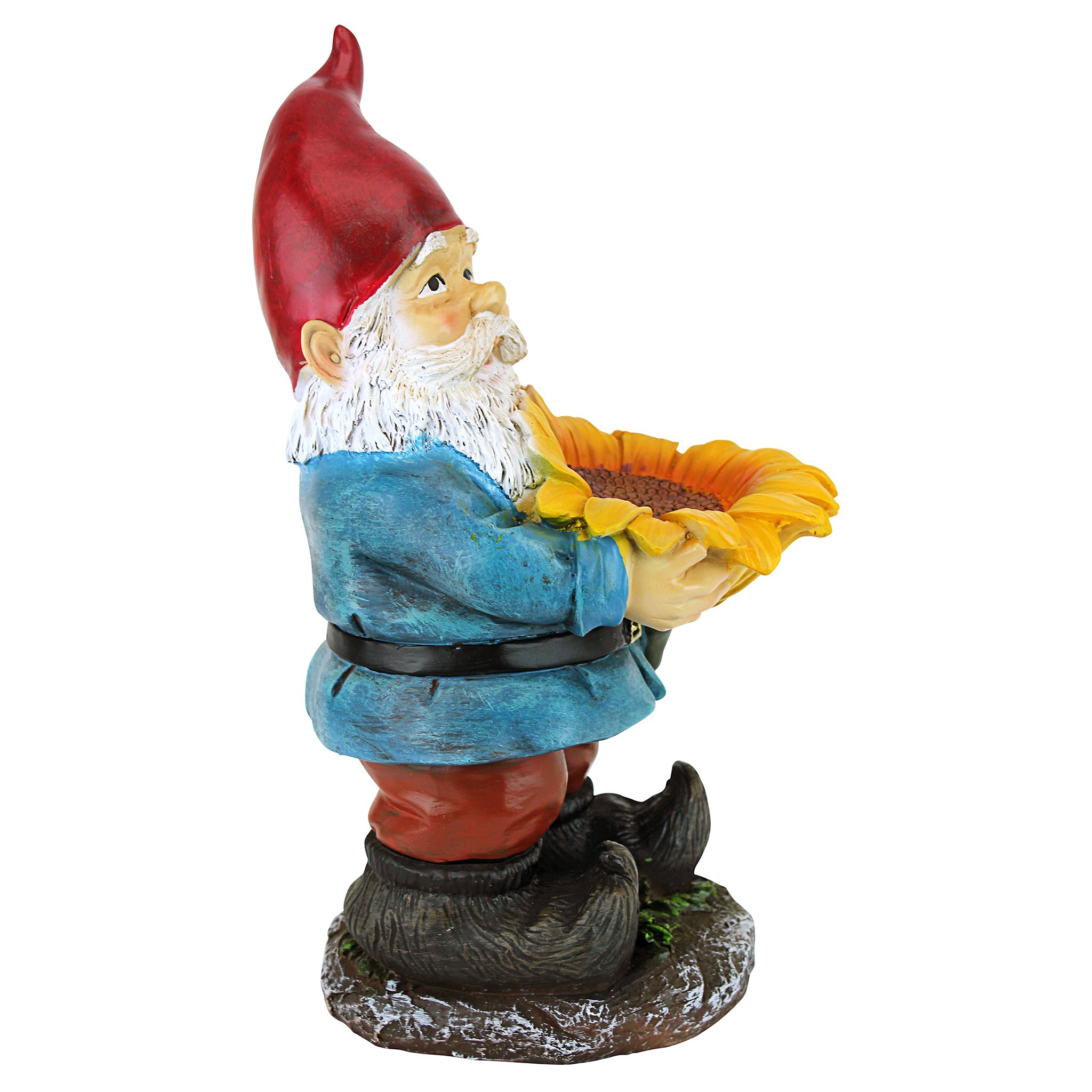 Design Toscano QM19474 Sunflower Sammy Garden Gnome Birdfeeder Statue, full color