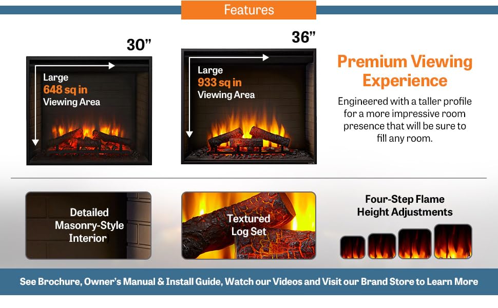 SIMPLIFIRE 36" Built-in Metal Electric Fireplace - Black, SF-BI36-E