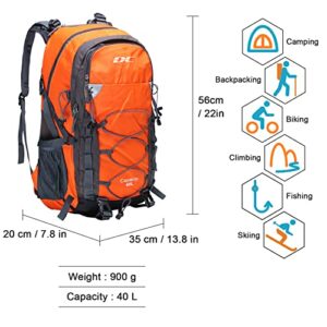Diamond Candy Waterproof Hiking Backpack for Men and Women, Lightweight Day Pack for Travel Camping, Orange, 40L