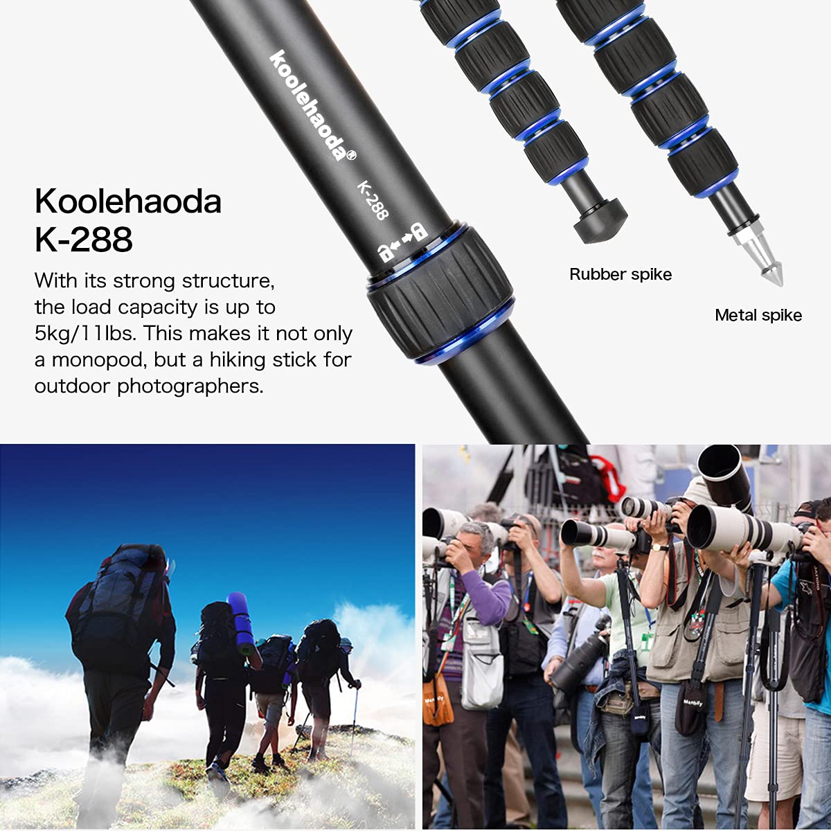 Koolehaoda Professional 65-inch Camera Aluminium Monopod with Folding Three Feet Support Stand