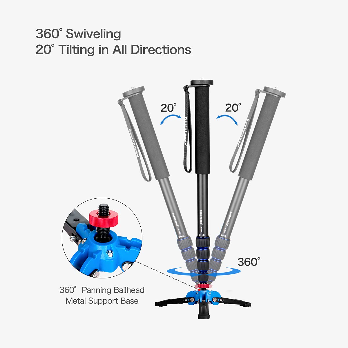 Koolehaoda Professional 65-inch Camera Aluminium Monopod with Folding Three Feet Support Stand