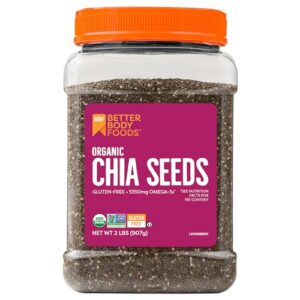betterbody foods organic chia seeds 2 lbs, 32 oz, with omega-3, non-gmo, gluten free, keto diet friendly, vegan, good source of fiber
