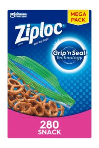 ziploc snack bags, storage bags for on the go freshness, grip 'n seal technology for easier grip, open, and close, 280 count