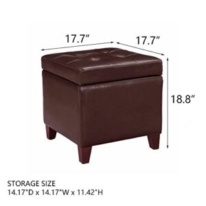 Joveco 18" Storage Ottoman PU Bonded Leather Tufted Square Footrest with Hinged Lid, Cube Footstool Seat for Living Room Bedroom (Brown)
