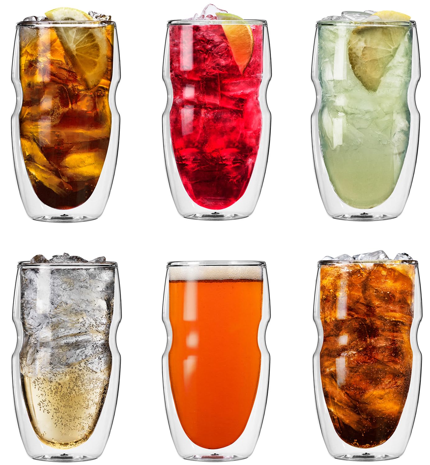 Ozeri Serafino Double Wall Insulated Iced Tea and Coffee Glasses, 16-Ounce, Set of 6