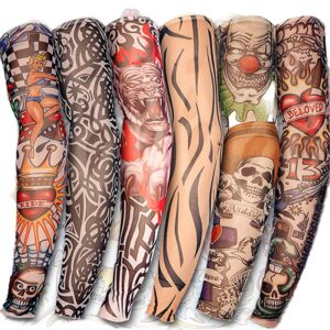 yariew 6pcs temporary tattoo sleeves, 6pcs set arts temporary fake slip on tattoo arm sleeves kit