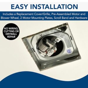 Broan-NuTone BKR60 QuickKit Ultra-Quiet Bath Fan Replacement Motor and Cover/Grille, 60 CFM, 20% more power, White