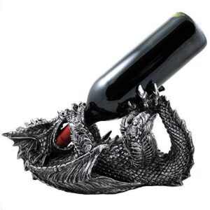 mythical dragon wine bottle holder statue in medieval & fantasy bar or kitchen table decor sculptures and decorative gothic racks and stands as gifts for wine lovers