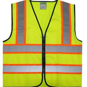 GripGlo Reflective Safety Vest, Bright Neon Color with 2 Inch Reflective Strips - Orange Trim - Zipper Front, Medium, X-Large