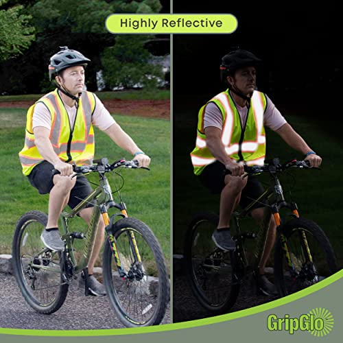 GripGlo Reflective Safety Vest, Bright Neon Color with 2 Inch Reflective Strips - Orange Trim - Zipper Front, Medium, X-Large