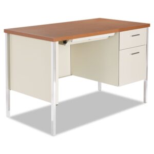 alera sd4524pc single pedestal steel desk, metal desk, 45-1/4w x 24d x 29-1/2h, cherry/putty