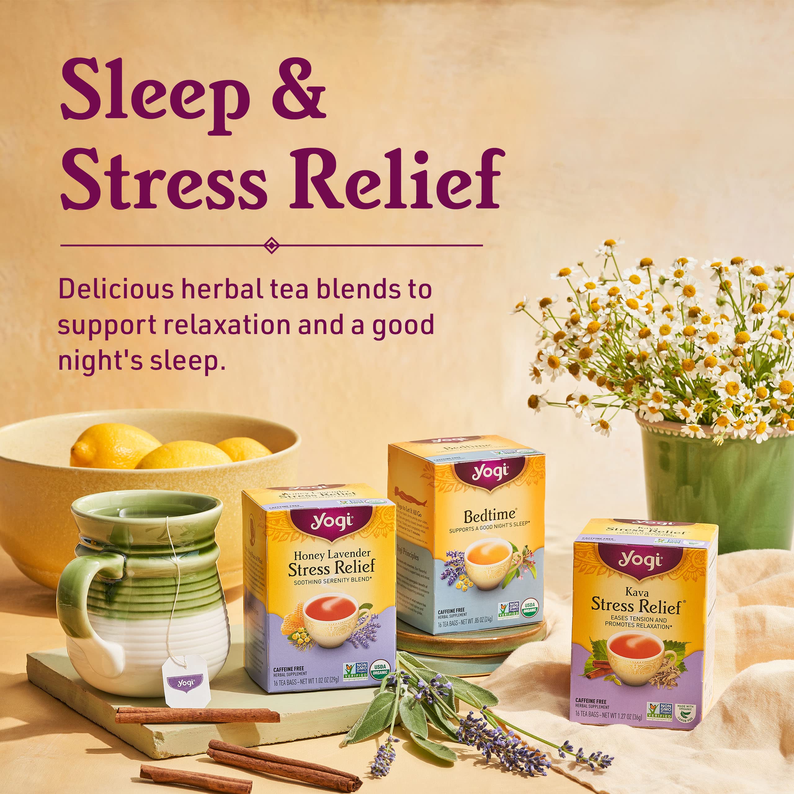 Yogi Tea Honey Lavender Stress Relief Tea - 16 Tea Bags per Pack (6 Packs) - Organic Chamomile Lavender Tea - Includes Lemon Balm, Lemongrass, Spearmint Leaf, Peppermint Leaf, Honey Flavor & More