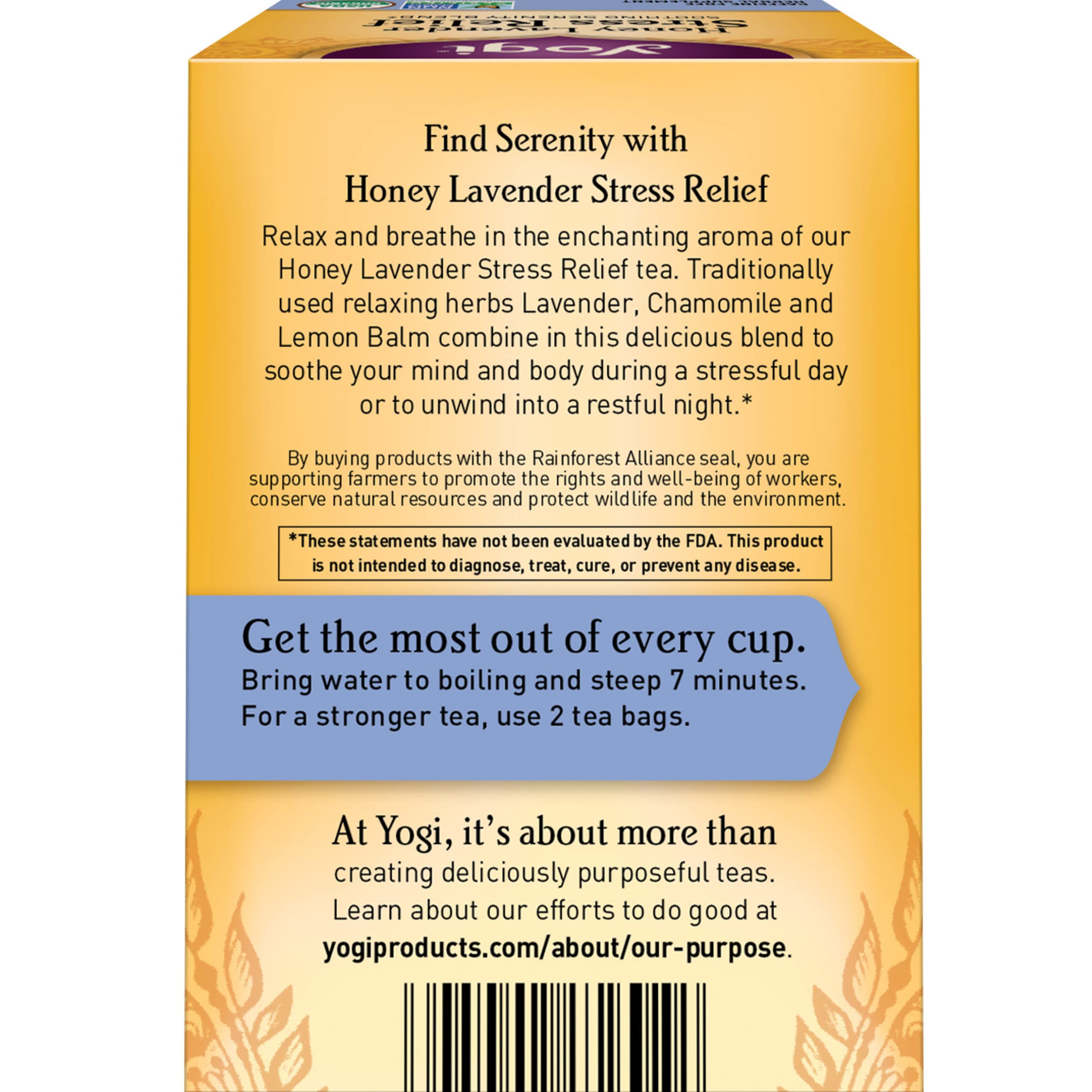 Yogi Tea Honey Lavender Stress Relief Tea - 16 Tea Bags per Pack (6 Packs) - Organic Chamomile Lavender Tea - Includes Lemon Balm, Lemongrass, Spearmint Leaf, Peppermint Leaf, Honey Flavor & More