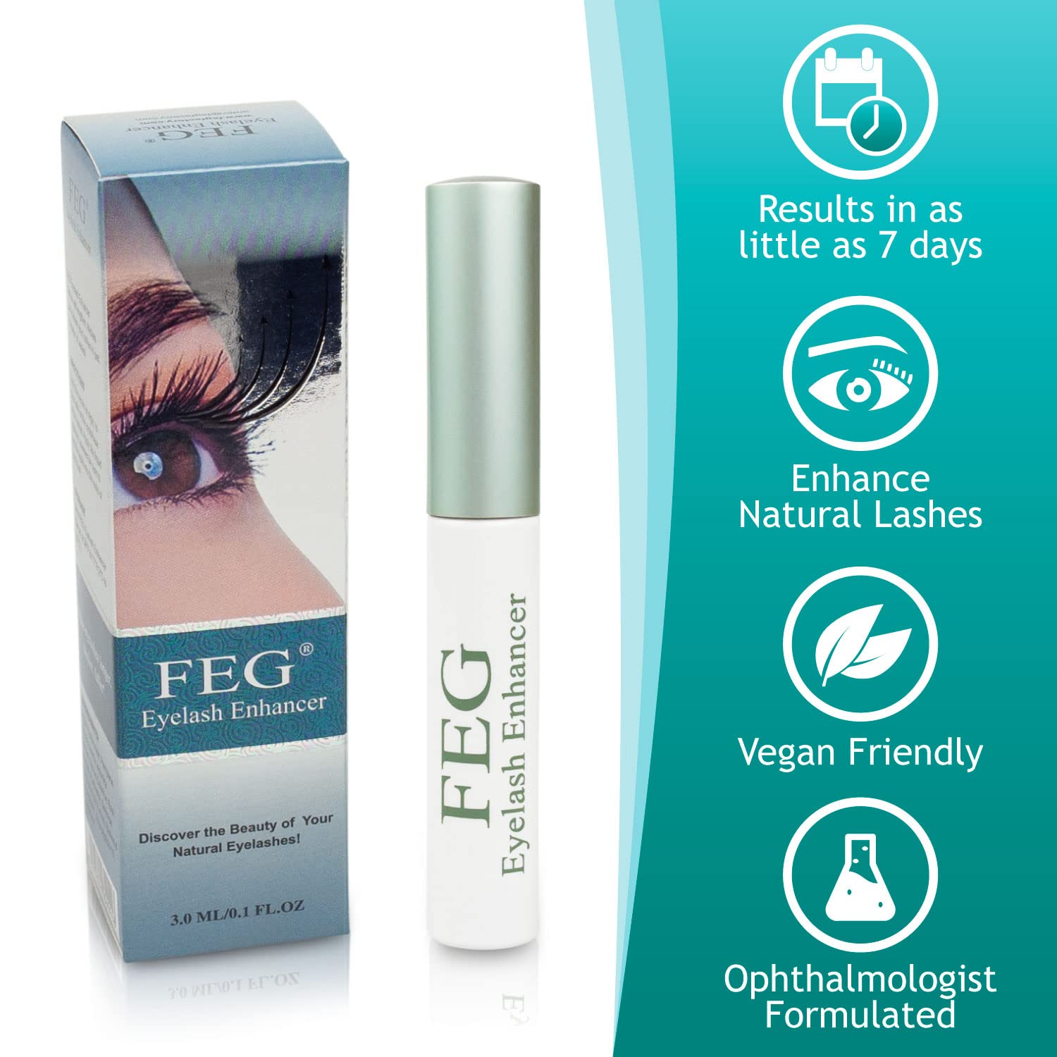 FEG Eyelash Rapid Eye Lash Growth Serum | For Lash and Brow | Creates Appearance of Longer & Darker Eyelashes | Eyelash Enhancing Serum to Help Lengthen, Thicken and Darken Your Lashes | 2 Pack