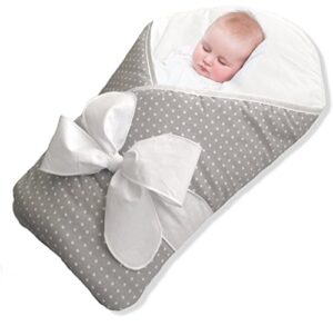 bundlebee baby wrap – swaddle – baby blanket – summer or winter - feather light - neck and back support – hypoallergenic – beautiful packaging – newborns 0-4 months - grey polka dot