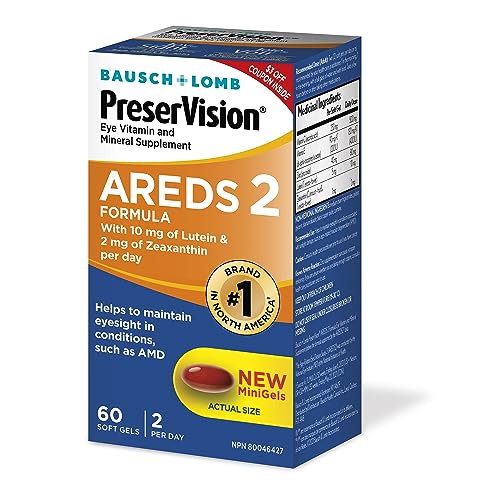 PreserVision AREDS 2 Eye Vitamin & Mineral Supplement, Contains Lutein, Vitamin C, Zeaxanthin, Zinc & Vitamin E, 60 Minigels (Packaging May Vary)