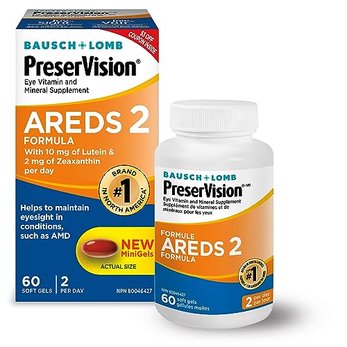 PreserVision AREDS 2 Eye Vitamin & Mineral Supplement, Contains Lutein, Vitamin C, Zeaxanthin, Zinc & Vitamin E, 60 Minigels (Packaging May Vary)