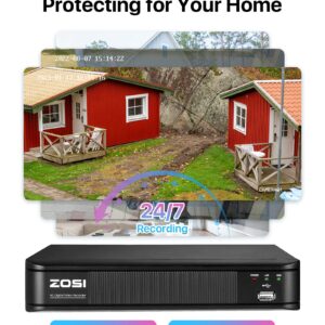 ZOSI H.265+ Full 1080p Home Security Camera System Outdoor Indoor, 5MP-Lite CCTV DVR 8 Channel with AI Human Vehicle Detection, 4 x 1080p Weatherproof Surveillance Camera, 80ft Night Vision, 1TB HDD