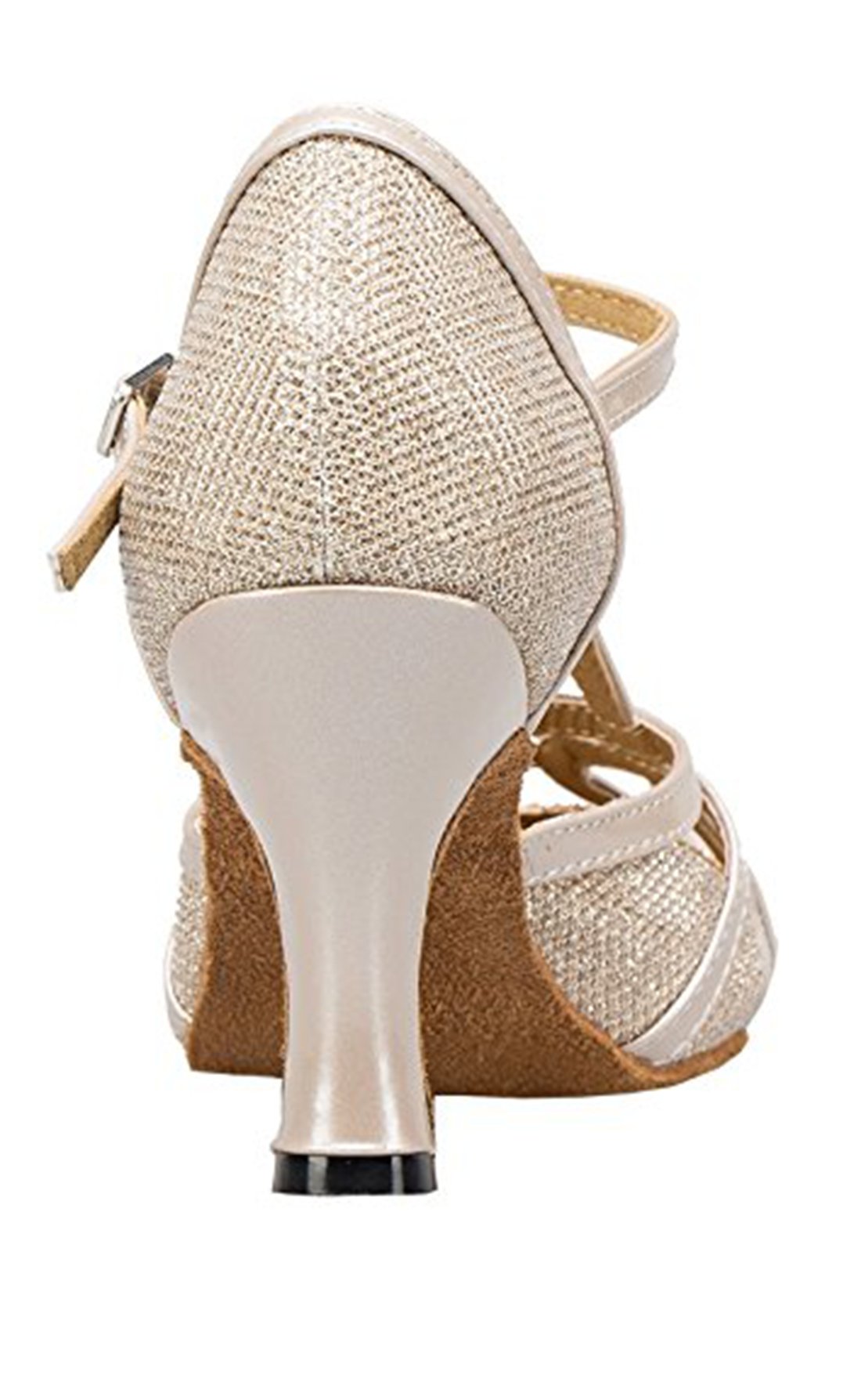 TDA Womens Mid Heel Champagne PU Leather Salsa Tango Ballroom Latin Party Dance Shoes CM101 9 M US