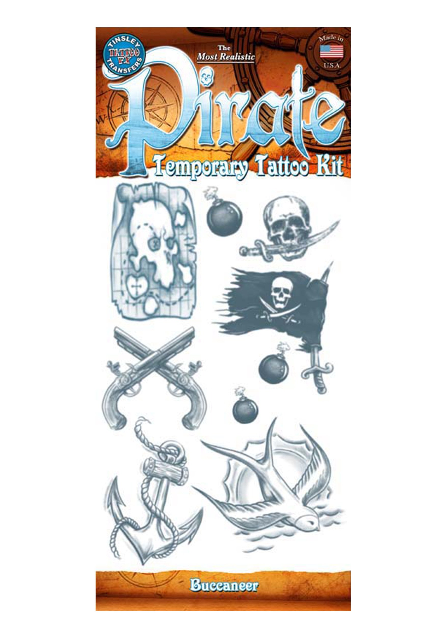 Tinsley Transfers Pirate Buccaneer Temporary Tattoo Kit, Standard