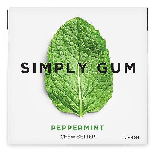 Simply Gum | Peppermint | Pack of Six (90 Pieces Total) | Plastic Free + Aspartame Free + non GMO