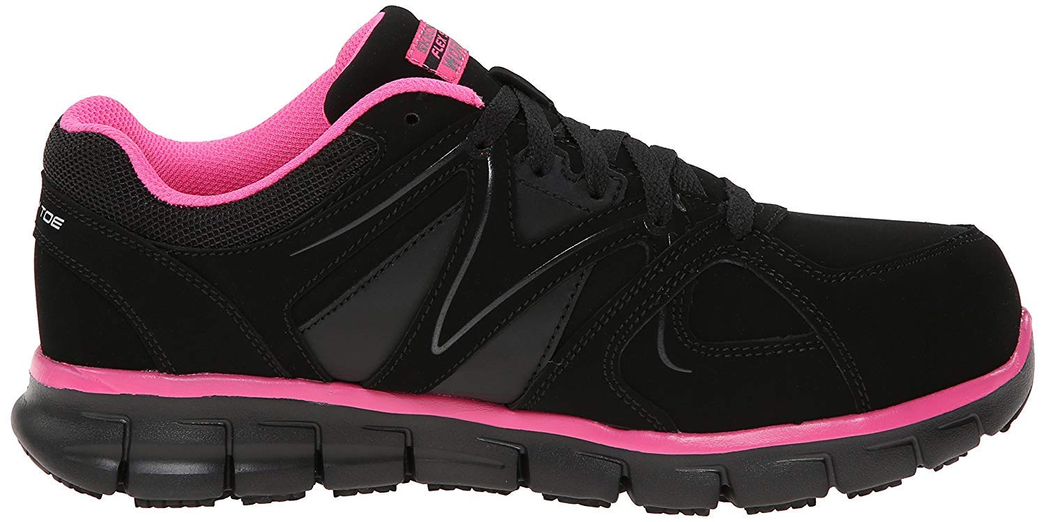 Skechers for Work Women's Synergy Sandlot Lace-Up, Black/Pink, 7.5 XW US