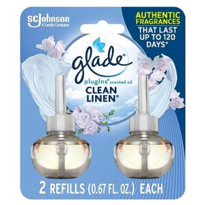glade plugins refills air freshener, scented and essential oils for home and bathroom, clean linen, 1.34 fl oz, 2 count