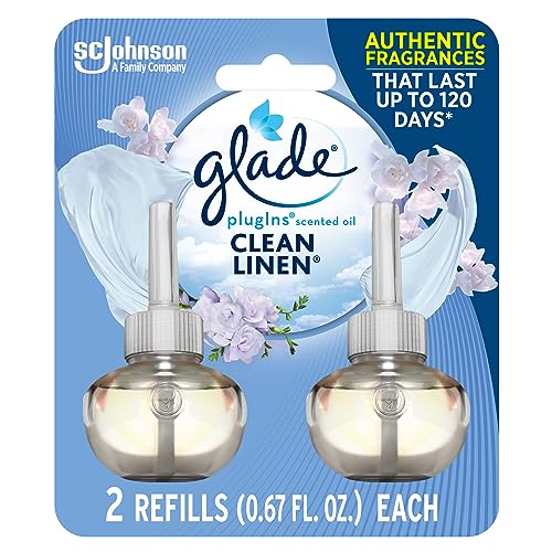 Glade PlugIns Refills Air Freshener, Scented and Essential Oils for Home and Bathroom, Clean Linen, 1.34 Fl Oz, 2 Count