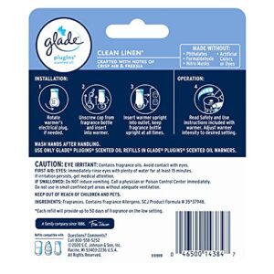 Glade PlugIns Refills Air Freshener, Scented and Essential Oils for Home and Bathroom, Clean Linen, 1.34 Fl Oz, 2 Count