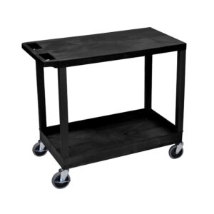 offex 32" x 18" mobile heavy-duty multipurpose utility cart with one tub and one flat shelf, push handle - black, great for garage, shop or storage area