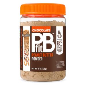 pbfit all-natural chocolate peanut butter powder, extra chocolatey powdered peanut spread from real roasted pressed peanuts and cocoa, 6g of protein 7% dv (15 ounces)