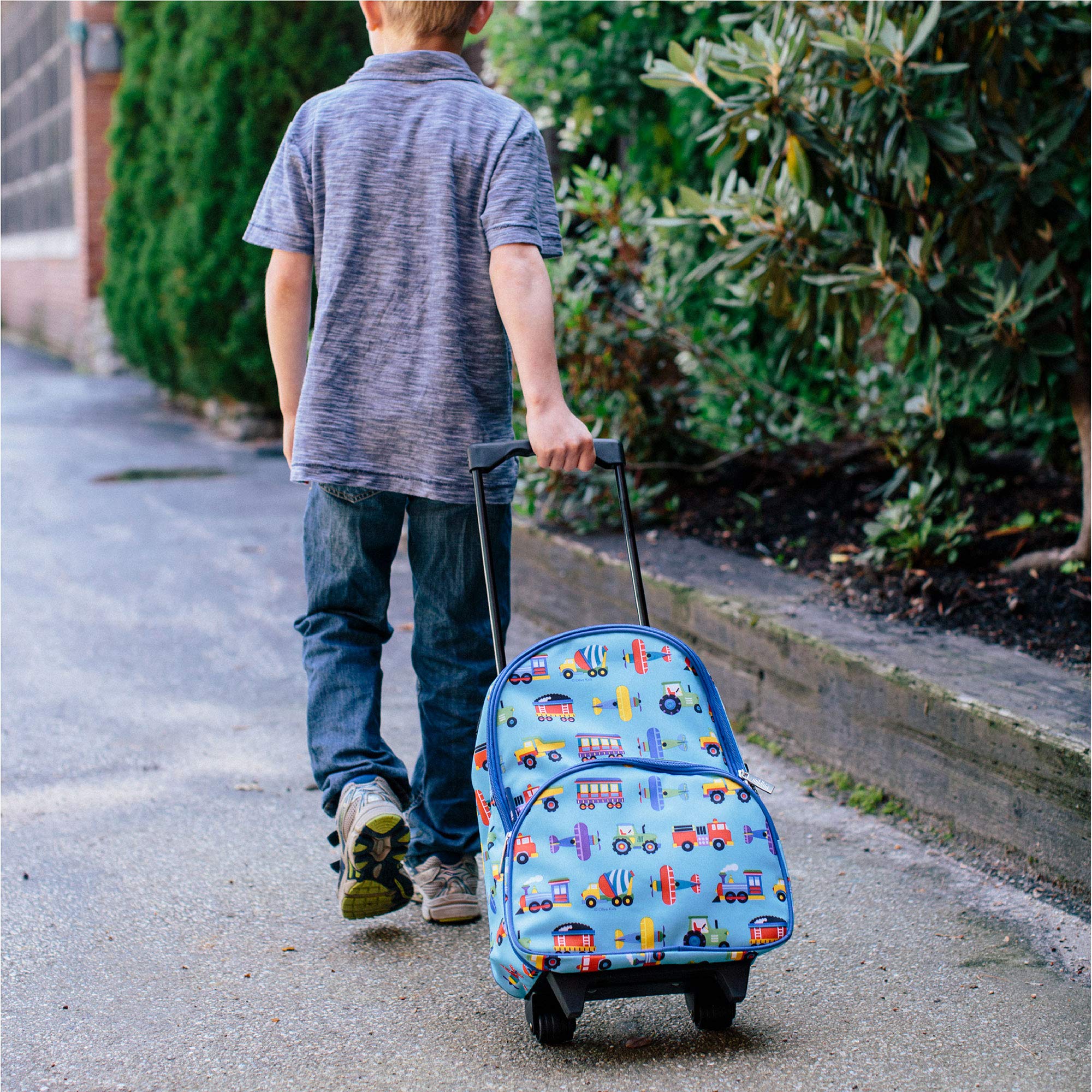 Wildkin Kids Rolling Luggage for Boys and Girls, Carry on Luggage Size is Perfect for School and Overnight Travel, Measures 16 x 12 x 6 Inches (Trains, Planes, and Trucks)