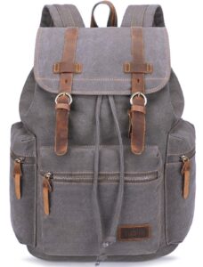 bluboon vintage backpack leather trim casual bookbag men women laptop travel rucksack