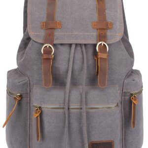 Bluboon Vintage Backpack Leather Trim Casual Bookbag Men Women Laptop Travel Rucksack