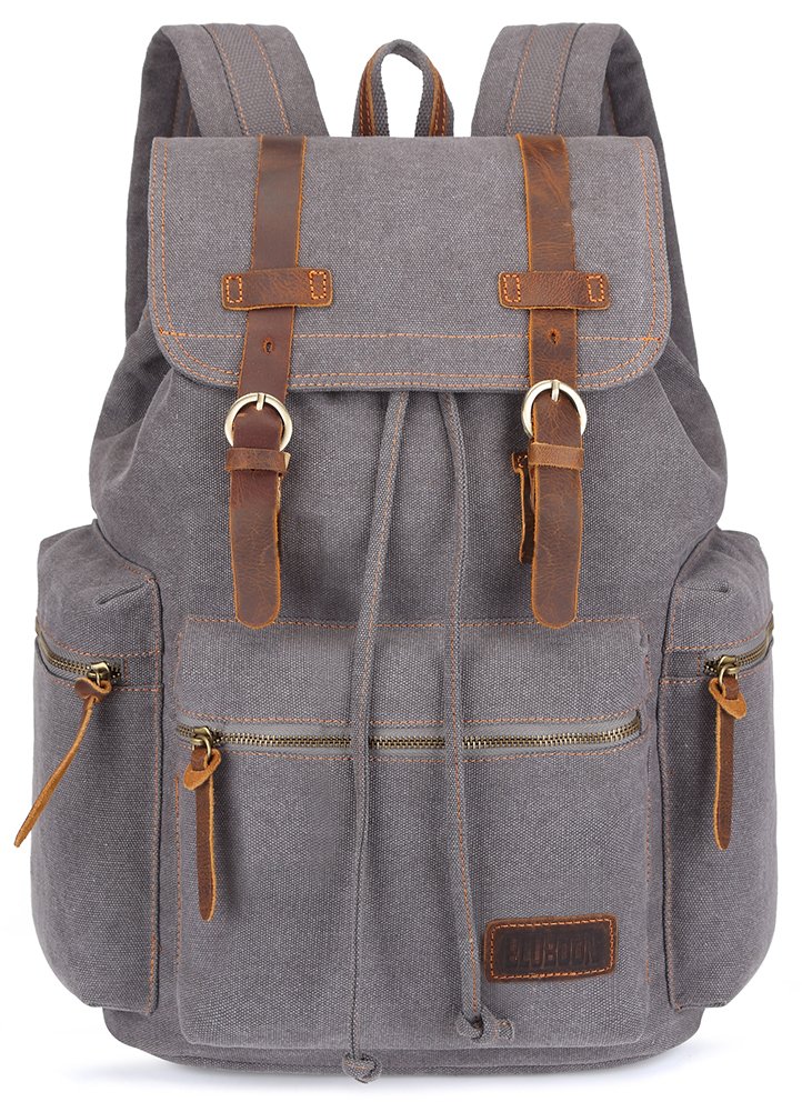 Bluboon Vintage Backpack Leather Trim Casual Bookbag Men Women Laptop Travel Rucksack